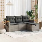 vidaXL Salon de jardin 4 Pièces avec coussins gris résine tressée