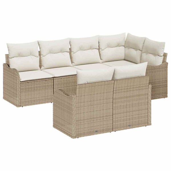 vidaXL Ensemble de canapé de jardin 7 Pièces Beige Poly rotin