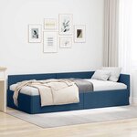 vidaXL Cadre de lit d'angle Bleu 90 x 190 cm Tissu et bois reconstitué