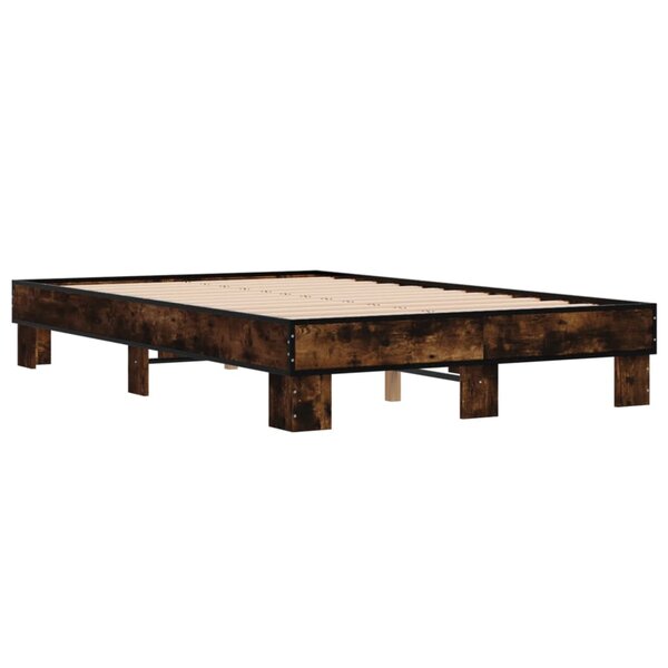 vidaXL Cadre de lit chêne fumé 140x200 cm bois d'ingénierie et métal