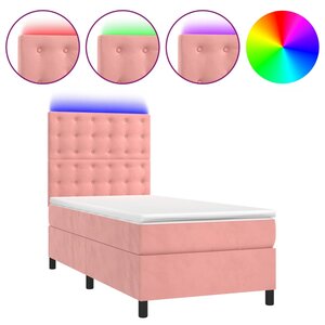 vidaXL Sommier à lattes de lit matelas et LED Rose 90x190 cm Velours