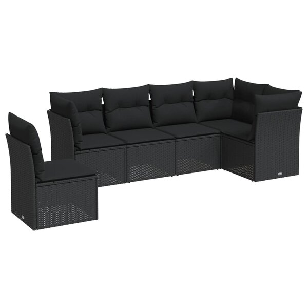 vidaXL Salon de jardin 6 Pièces avec coussins noir résine tressée