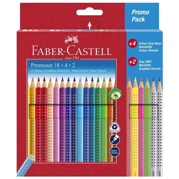 Set promotion de 26 Crayons couleur Grip 18 + 6 +2 FABER-CASTELL