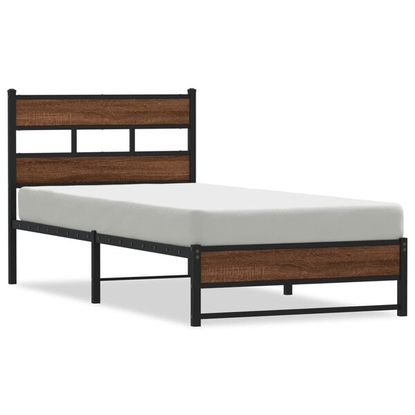 vidaXL Cadre de lit en métal sans matelas chêne marron 90x190 cm
