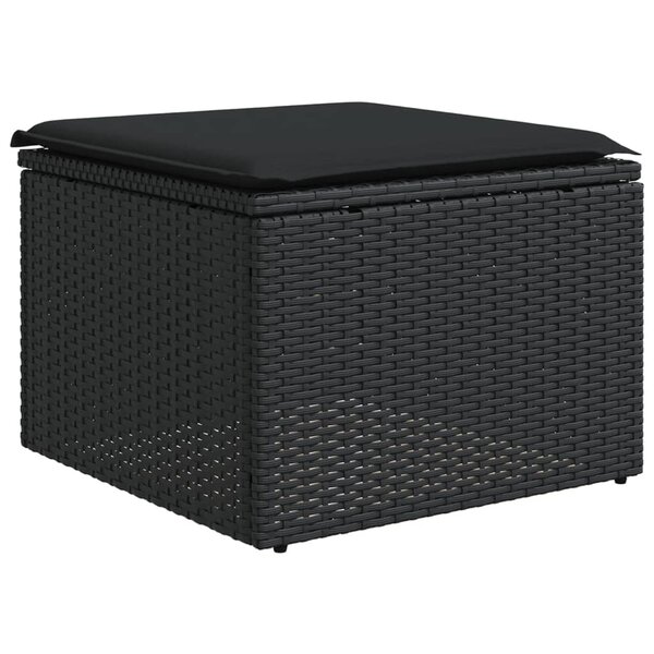 vidaXL Tabouret de jardin avec coussin Noir 55x55x37 cm Résine tressée