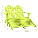 vidaXL Chaise de jardin Adirondack 2 places et pouf sapin massif vert