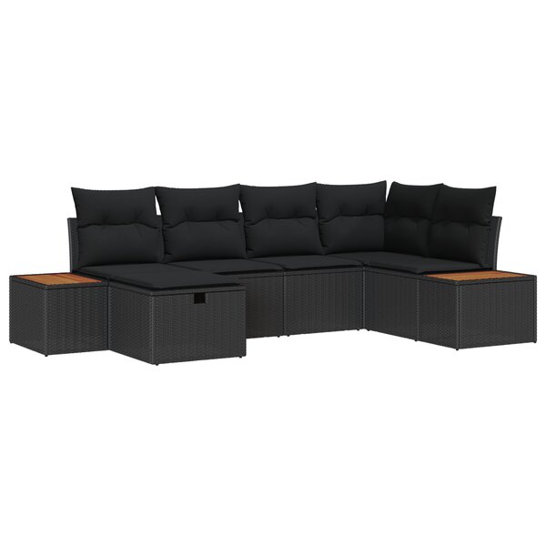 vidaXL Ensemble de Canapés de Jardin 6 Pièces avec Coussins Noir Poly Rattan