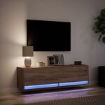 vidaXL Meuble TV mural avec lumières LED chêne marron 140x31x38 cm