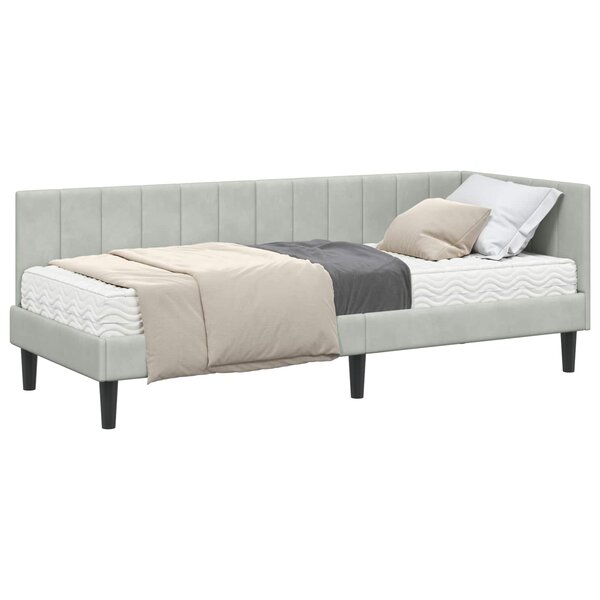 vidaXL Cadre de lit d'angle avec matelas 2 Pièces Gris clair Velours