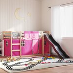 vidaXL Lit superposé avec toboggan et rideaux rose 90x190 cm