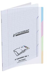 Cahier 4 en 1 17 x 22cm 140 pages 90g seyès incolore CONQUÉRANT