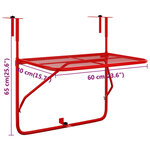 vidaXL Table de balcon Rouge 60x40 cm Acier