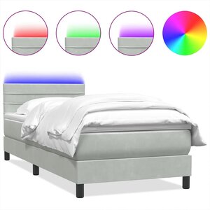 vidaXL Sommier à lattes de lit et matelas et LED gris clair 80x220 cm velours