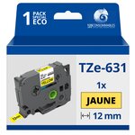 Ruban compatible Brother TZe631 - Texte noir sur fond jaune - Largeur 12 mm x 8 mètres