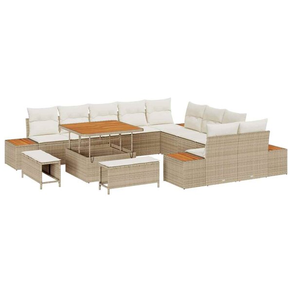 Canapés de Jardin 13 Pièces avec Coussins Beige Rattan Synthétique