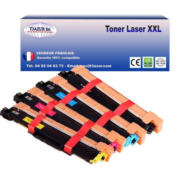 4 Toners compatibles avec TN247 pour Brother HL-L3270CDW  HL-L3280CDW  (Noir+Couleur) - 3000 pages + 2300 pages  - T3AZUR