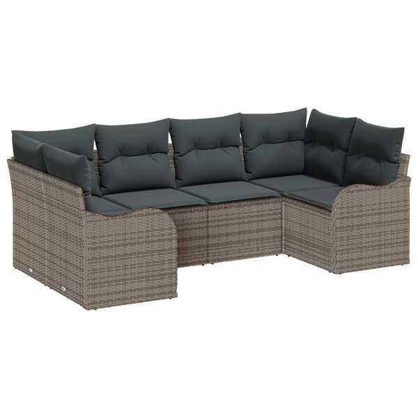 Ensemble de 6 pièces de canapé de jardin avec coussins gris en poly rattan