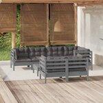 vidaXL Salon de jardin 8 Pièces avec coussins gris bois de pin massif