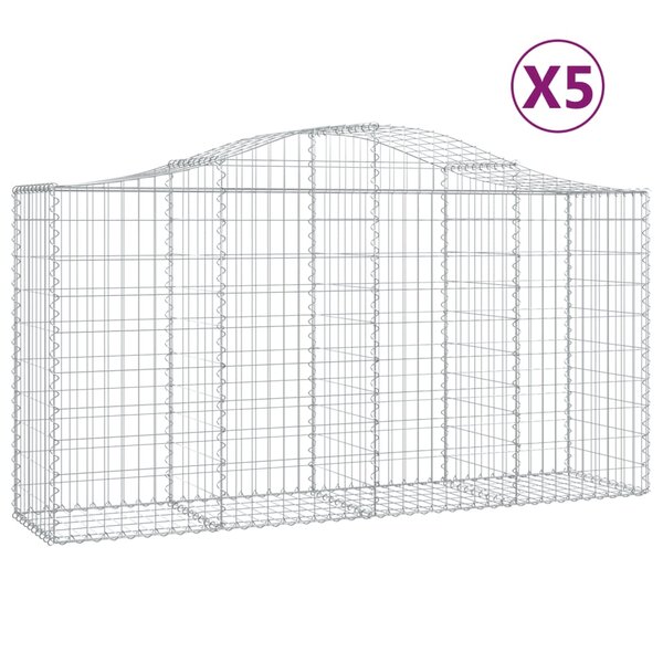 vidaXL Paniers à gabions arqués 5 Pièces 200x50x100/120 cm fer galvanisé