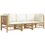 vidaXL Salon de jardin 3 Pièces avec coussins blanc crème bambou