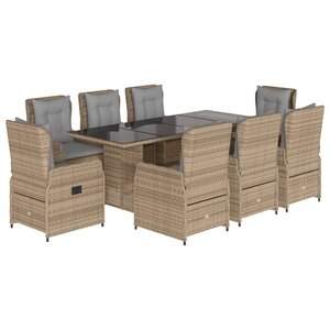 vidaXL Ensemble à manger de jardin et coussins 9 Pièces beige Poly rotin