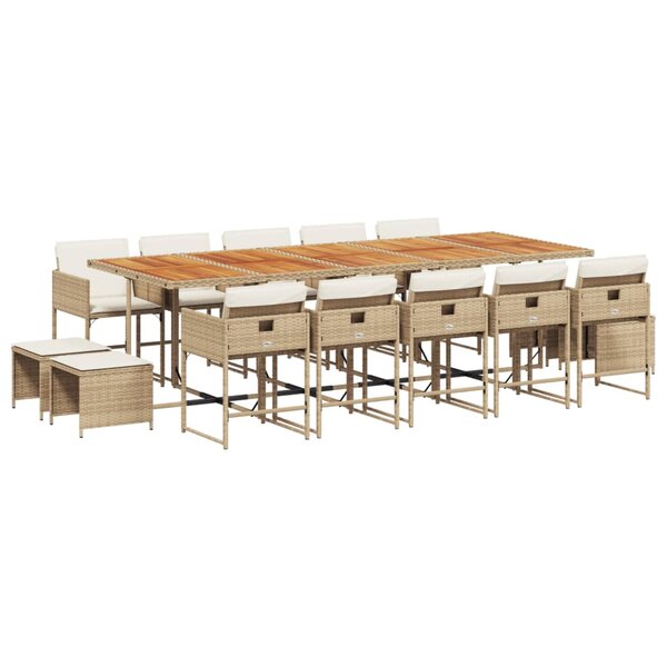 vidaXL Ensemble à manger de jardin et coussins 15 Pièces beige