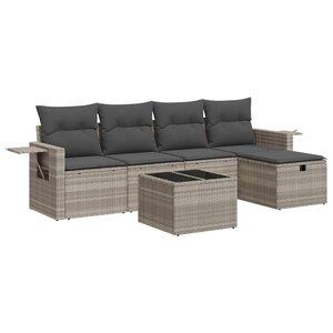 vidaXL Salon de jardin 6 Pièces avec coussins gris clair résine tressée