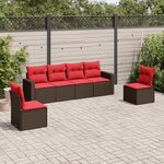 vidaXL Salon de jardin 6 Pièces avec coussins marron résine tressée