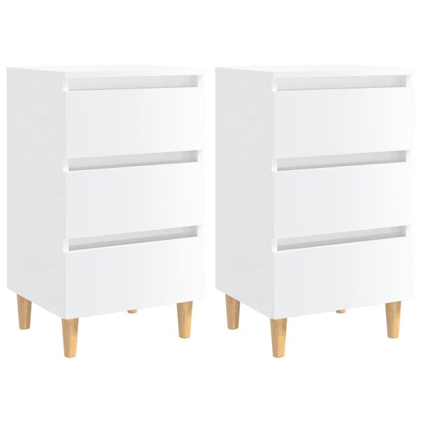 vidaXL Tables de chevet pieds en bois 2 Pièces blanc brillant 40x35x69 cm