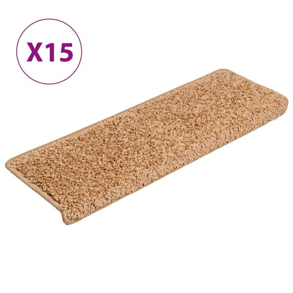 vidaXL Tapis d'escalier 15 pièces 65 x 21 x 4 cm Beige Bord rectangulaire