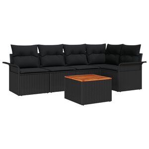 vidaXL Ensemble de canapé de jardin 6 pièces avec coussins Noir Poly Rotin Acacia
