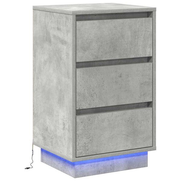 vidaXL Cabinet de Chevet avec Éclairage LED Gris Béton 39x34 5x65 cm Bois d'ingénierie