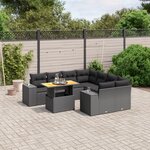 vidaXL Salon de jardin 9 Pièces avec coussins noir résine tressée