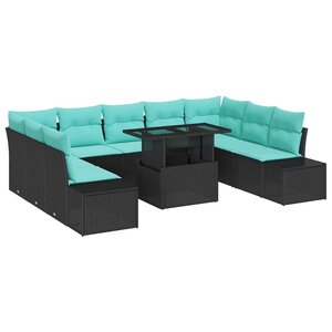 vidaXL Ensemble de canapé de jardin avec coussin 10 Pièces Noir et bleu
