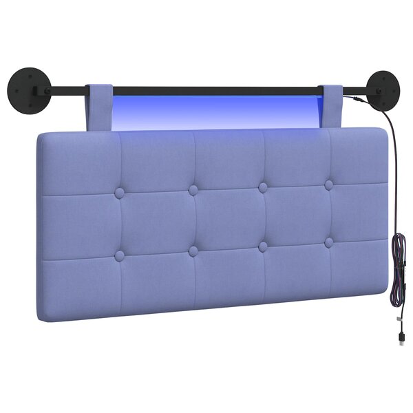 vidaXL Tête de lit suspendue Avec lumière LED Bleu denim Tissu
