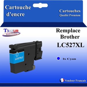 T3AZUR - Toner compatible avec Brother MFC-J6960DW MFC-J6975DW MFC-J6977DW remplace Brother LC527 XL Cyan