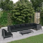 vidaXL Salon de jardin 8 Pièces avec coussins Résine tressée Gris foncé