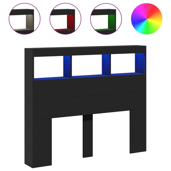 vidaXL Armoire tête de lit avec LED noir 120x17x102 cm