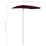 vidaXL Demi-parasol de jardin avec mât 180x90 cm rouge bordeaux