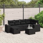 vidaXL Salon de jardin 7 Pièces avec coussins noir résine tressée