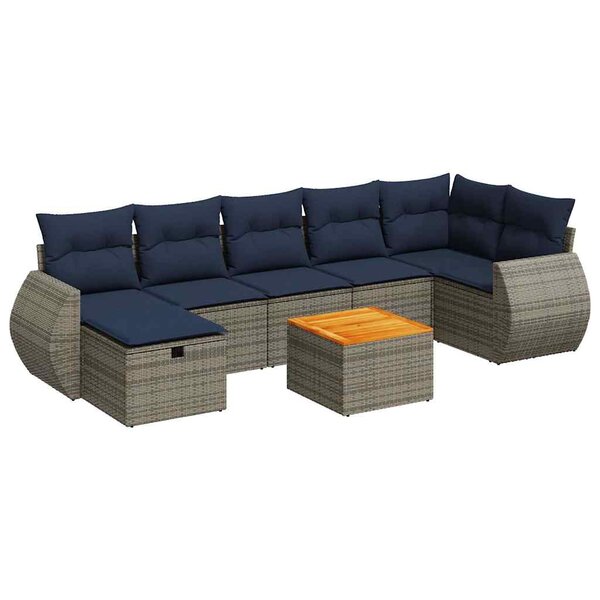 vidaXL Salon de jardin 8 Pièces avec coussins gris résine tressée