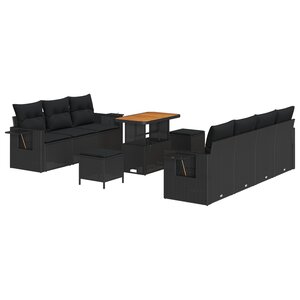 Ensemble de Canapés de Jardin de 10 Pièces avec Coussins Noir en Rattan Poly