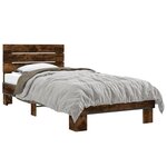 vidaXL Cadre de lit chêne fumé 90x200 cm bois d'ingénierie et métal