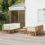 vidaXL Salon de jardin 9 Pièces avec coussins blanc crème bambou