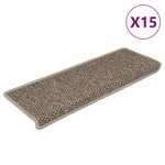 vidaXL Tapis d'escalier autocollants 15 Pièces 65x21x4 cm Beige foncé