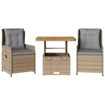 vidaXL Ensemble de bistro 3 Pièces avec coussins beige résine tressée