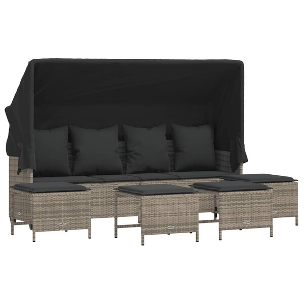 vidaXL Salon de jardin 5 Pièces avec coussins gris résine tressée