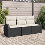 vidaXL Ensemble de canapé de jardin avec coussin 3 Pièces Noir Poly rotin