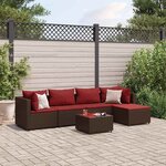 vidaXL Salon de jardin 6 Pièces avec coussins Marron Résine tressée