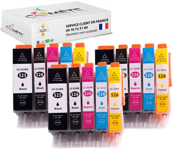 525XL 526XL - 15 cartouches compatibles pour Canon 525 XL 526 XL - COMETE